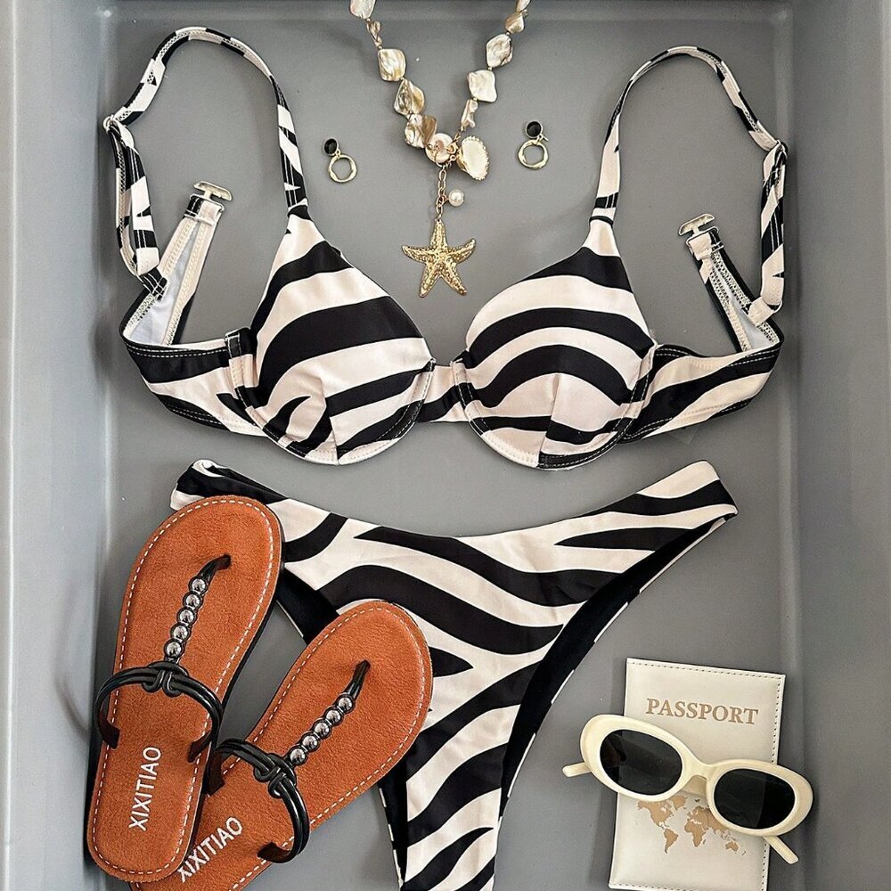 Sexy Women's Zebra printi Bikini Suit Set